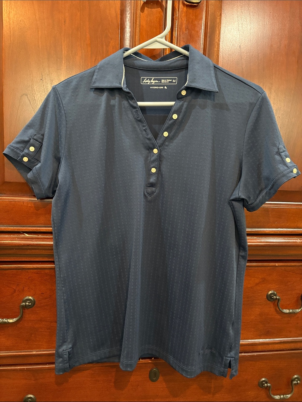 Lady Hagen Navy Short-Sleeve Polo with Button Placket